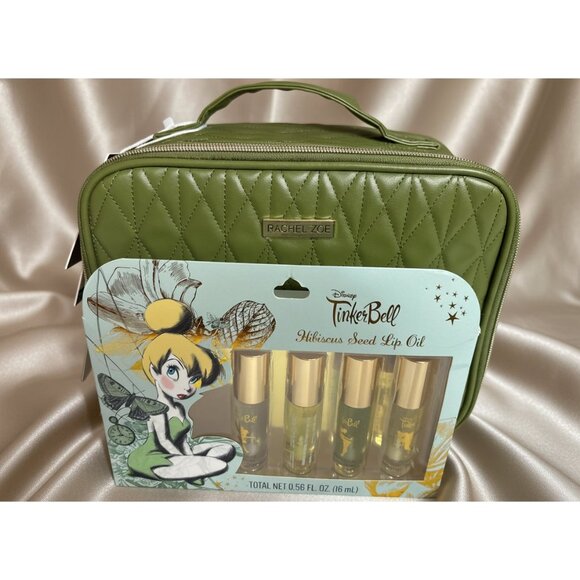 Rachel Zoe Olive Green Quilted Travel Set + Disney Tinker Bell Lip Oil Bundle - Picture 1 of 9